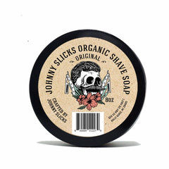 Johnny Slicks Organic Shave Soap jar with rich lather for a smoother shave