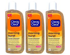 Johnson & Johnson Clean & Clear Morning Burst bottle on bathroom counter with energizing citrus scent