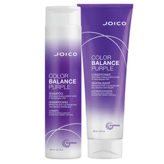 Joico Color Balance Purple Shampoo bottle neutralizes brass for cooler blonde tones.