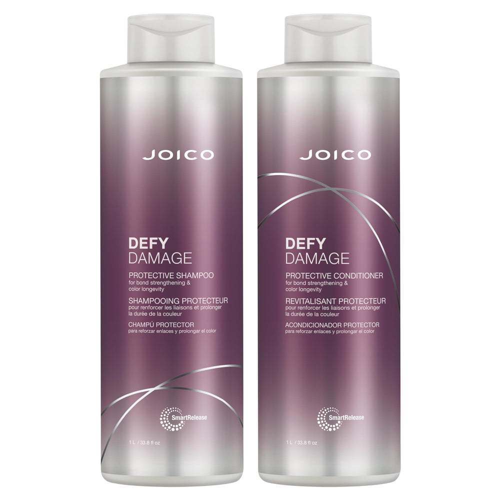 Joico Defy Damage shampoo bottle, 33 oz, highlighting color protection for vibrant hair.