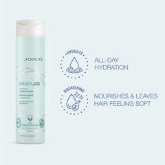 Joico InnerJoi Hydration Shampoo label highlights naturally derived formula.