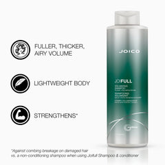 Joico JoiFULL conditioner bottle promotes detangling and easy styling.