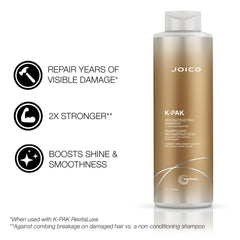 Joico K-PAK conditioner close-up on glossy, conditioned hair strands.