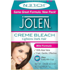 Jolen Creme Bleach Plus Aloe Vera 1oz bottle with no-drip formula for easy use