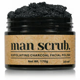 Joli Noir men's charcoal scrub jar close-up showing exfoliating action for oily skin