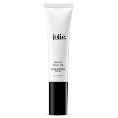 Jolie Mineral Sheer Tint SPF 20 bottle close-up showing natural glow and hydration.