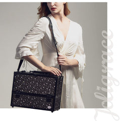 Joligrace adjustable trays and dividers customize makeup compartments.
