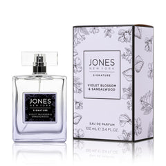 Jones New York Violet Blossom & Sandalwood perfume bottle delivers a long-lasting daily fragrance.