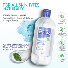 Pouring JONZAC micellar water for gentle makeup removal on the go