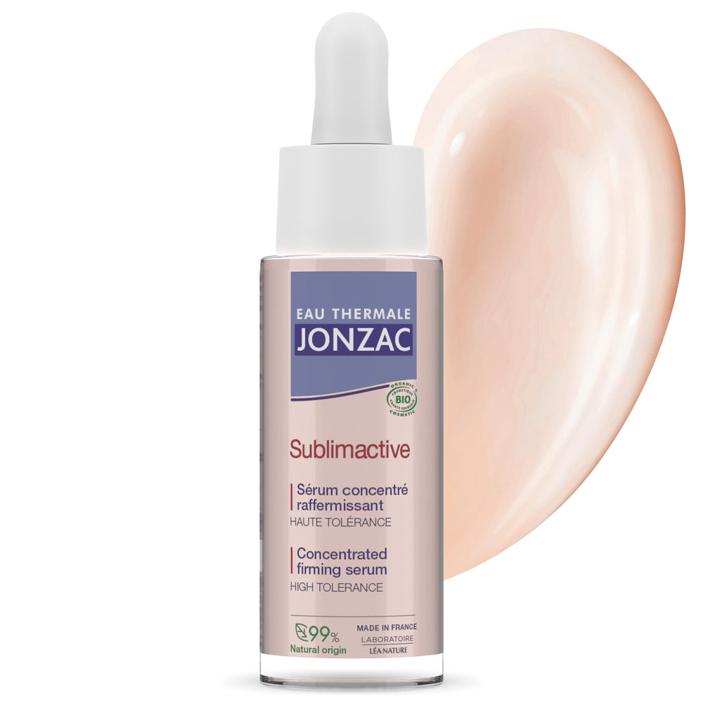 JONZAC Sublimactive serum bottle demonstrates premium anti-aging care for the face.