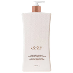 Joon Saffron Rose Shampoo bottle on display, inviting daily cleansing for vibrant hair.