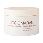 Josie Maran Argan Cake and Coffee Whipped Body Polish jar shows exfoliating texture for smooth skin
