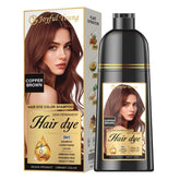 Joyful Young Copper Brown bottle pour shows easy gray coverage.