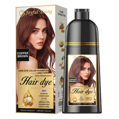 Joyful Young Copper Brown bottle pour shows easy gray coverage.