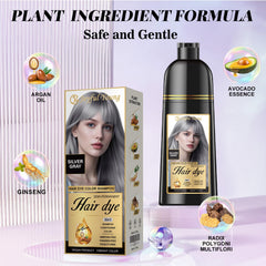 Joyful Young Silver Gray Shampoo application on dry hair for quick gray refresh.