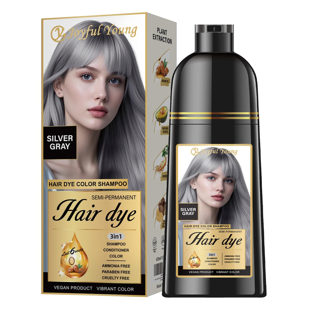 Joyful Young Silver Gray Shampoo bottle for convenient at-home color deposit.