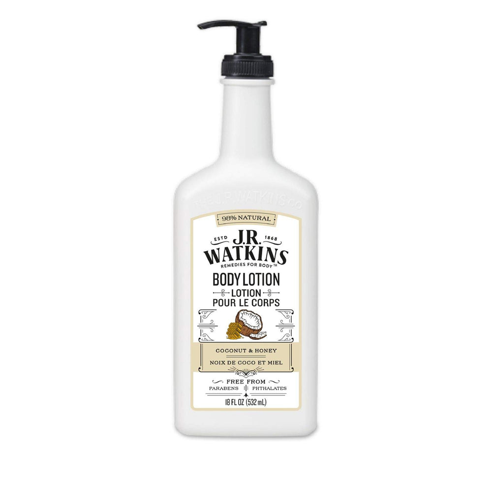 J.R. Watkins Daily Moisturizing Lotion pump closeup showing creamy hydration.