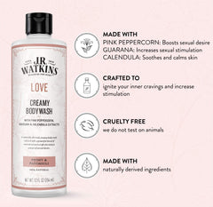 Close-up of creamy lather from J.R. Watkins Love Creamy Body Wash with Peony & Patchouli.