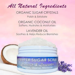 JSFA Coconut Lavender Sugar Scrub texture closeup with exfoliating sugar crystals