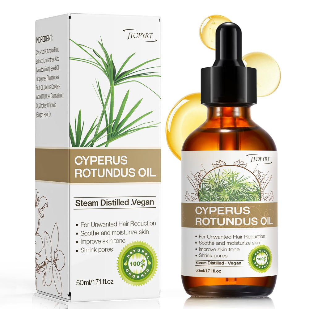 Jtopyrt Cyperus Rotundus Oil bottle for smoother skin preparation.