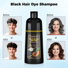 JUANCHI Hair Dye Shampoo application demonstrates simple, mess-free root touch-up.