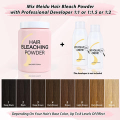 JUANCHI hair bleach powder demonstrates up to 8 levels lift for dramatic lightening.