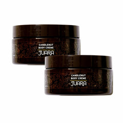 Juara Candlenut Body Creme bottle front highlighting rich hydration for dry skin