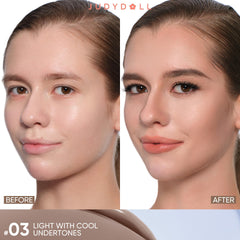 JUDYDOLL liquid contour light cool undertone close-up highlights creamy texture and blendability.