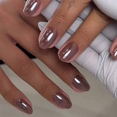 juggssa coffee brown oval press on nails kit cover for quick salon look