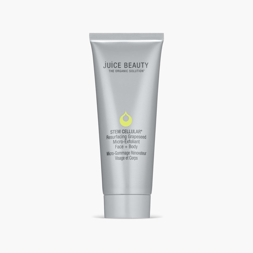 Juice Beauty Stem Cellular Grapeseed Micro-Exfoliant on the face, promoting smoother skin.