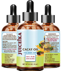 Juiceika Cacay Oil bottle showcases lightweight, fast-absorbing moisture for all skin types.