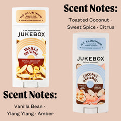 JUKEBOX Natural ingredients bottle highlights shea butter and coconut oil.