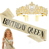 Jukeios gold crown with sash creates a regal princess look for celebrations