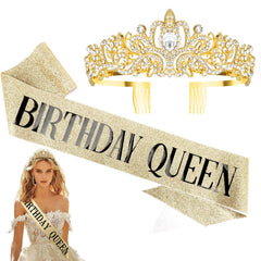 Jukeios gold crown with sash creates a regal princess look for celebrations