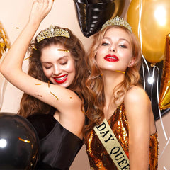 Jukeios silver crown with sash for elegant party attire