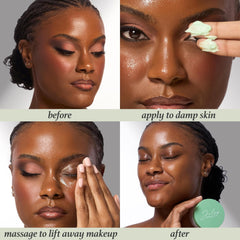 Julep Green Tea Cleansing Balm applied to the face for makeup removal