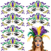 JUNEBRUSHS Mardi for Gras face jewels 6 sheets sparkle on skin for festive looks.