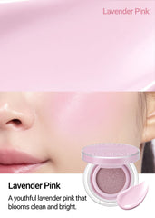 JUNG SAEM MOOL Lavender Pink swatch on cheek for natural glow.