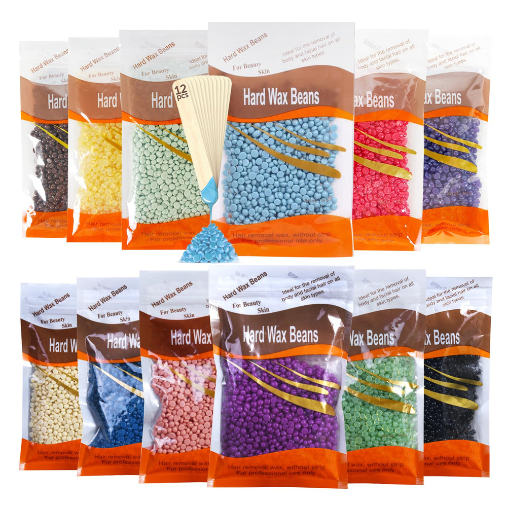 JunKuJK 12-piece hard wax beads kit for at-home waxing, ready for convenient use.