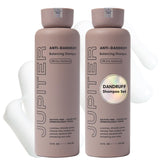 Jupiter Anti Dandruff Shampoo bottle close-up with zinc formula for balanced scalp.