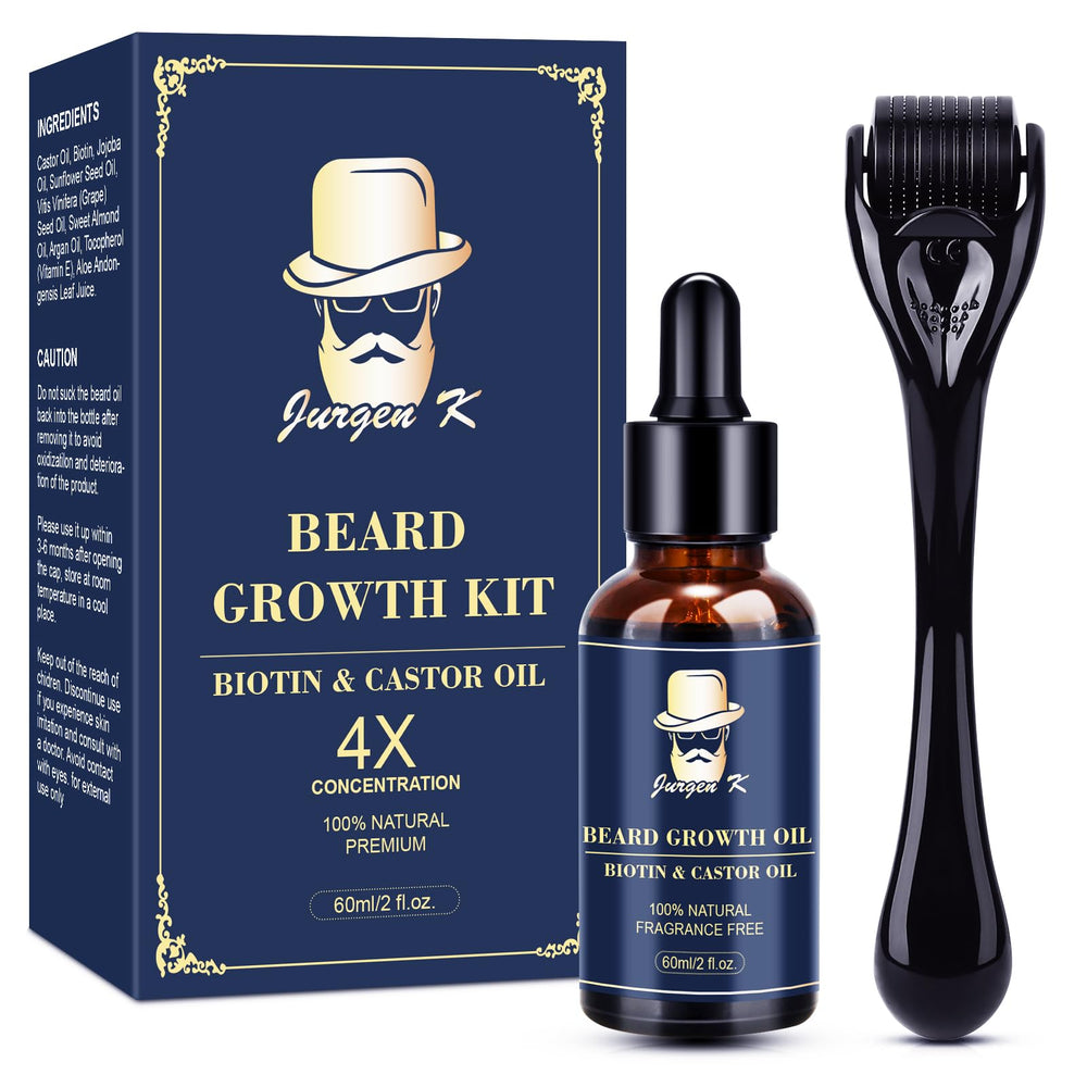 Jurgen K Beard Growth Kit packaging shown as a complete grooming solution.