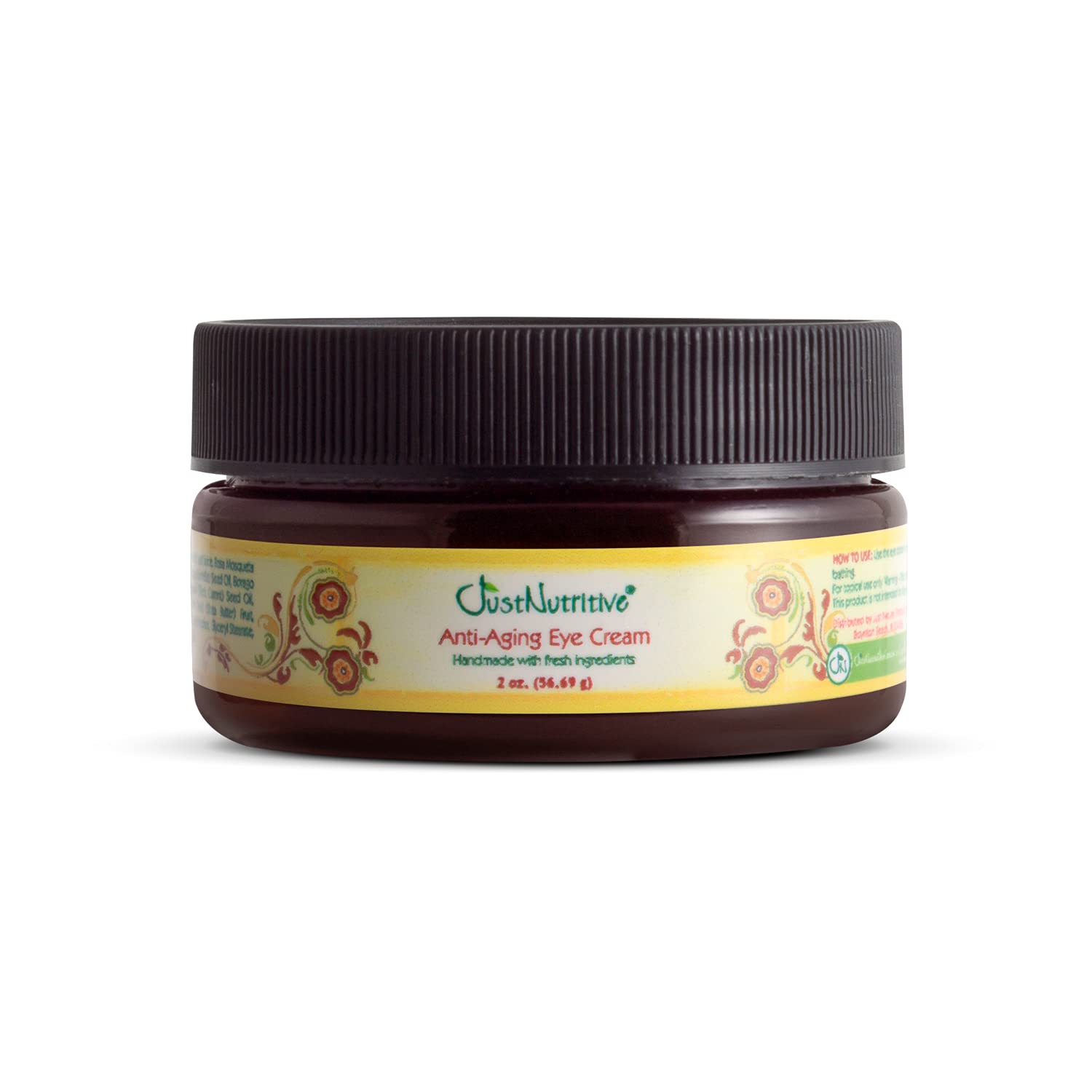 Just Nutritive anti-aging eye cream bottle showing hydrating formula.