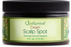 Just Nutritive bald spot cream applied to scalp to nourish follicles.