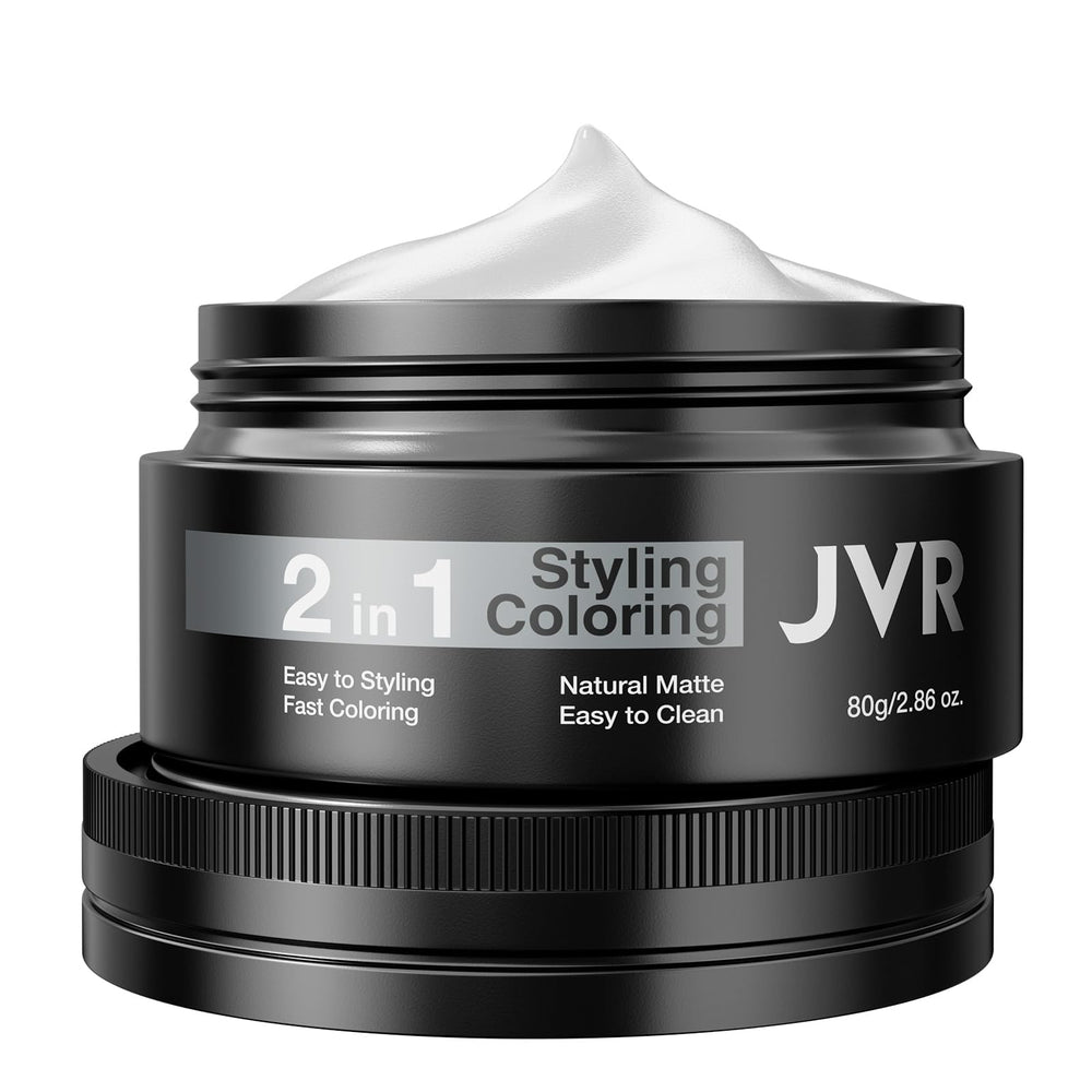 JVR temporary silver-white hair color wax jar offers instant color for bold party looks.
