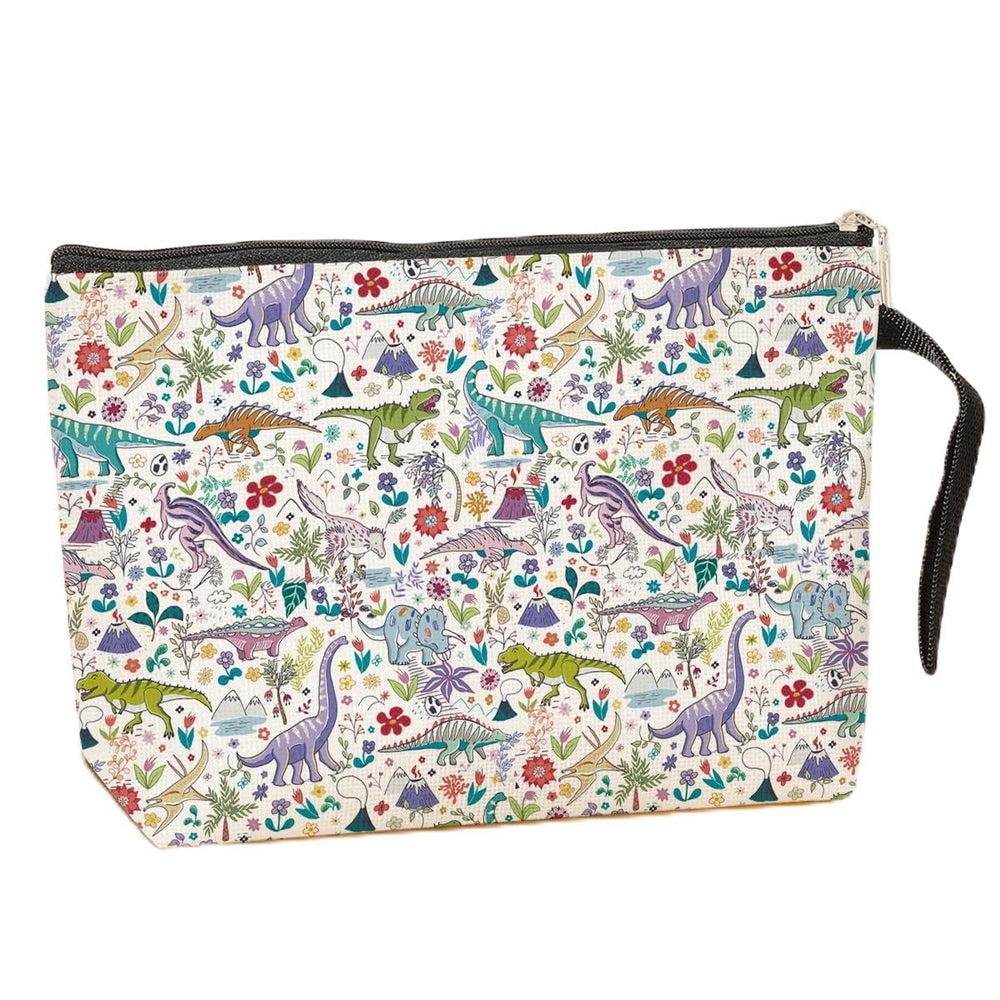 Jztco Dinosaur Cosmetic Bag with front print, ideal for on-the-go makeup.