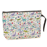 Jztco Dinosaur Cosmetic Bag with front print, ideal for on-the-go makeup.
