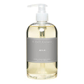 K. Hall Designs Milk liquid hand soap bottle with soothing coconut-vanilla aroma for daily handwashing.