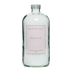 K. Hall Designs Peony Bath Salt Soak jar close-up with vitamin E for nourished skin.