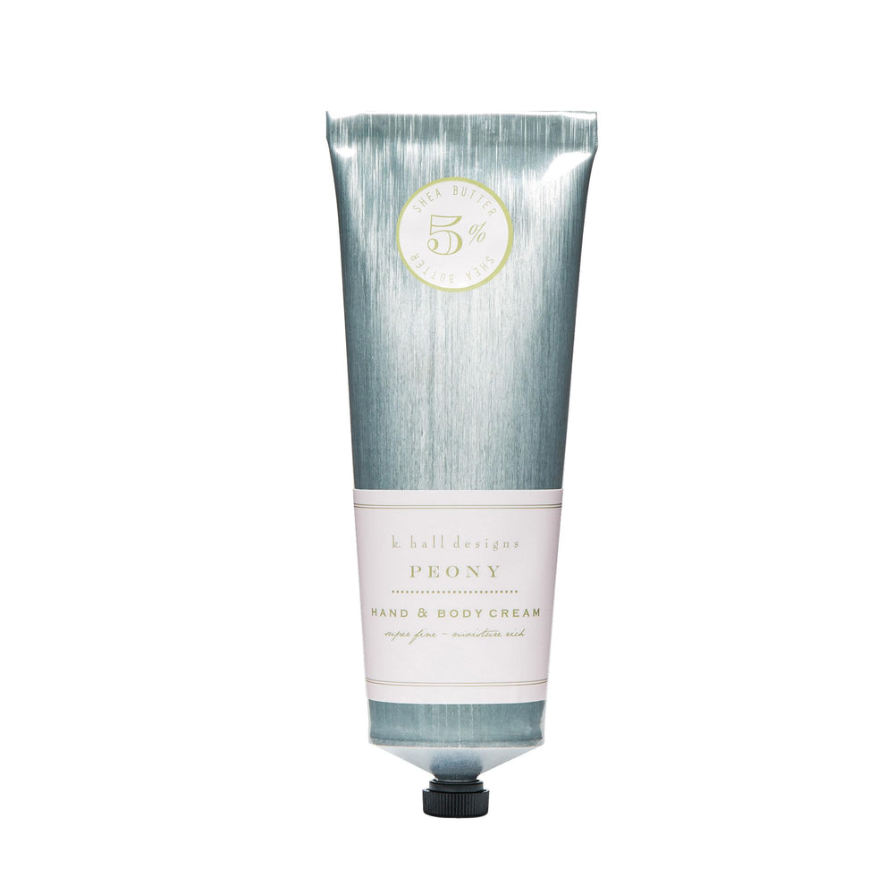 K. Hall Designs Peony hand cream packaging, elegant and gift-ready.