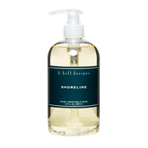 K. Hall Designs Shoreline bottle label highlights ocean-inspired scent for daily cleansing.
